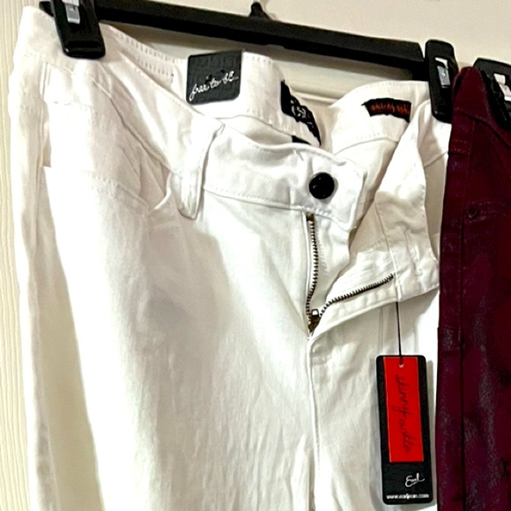 EARL Jeans: WHITE (Skinny Ankle) w/BLUE 🧵EMBROIDERED HEM-Denim, SIZE 12P, NWT!